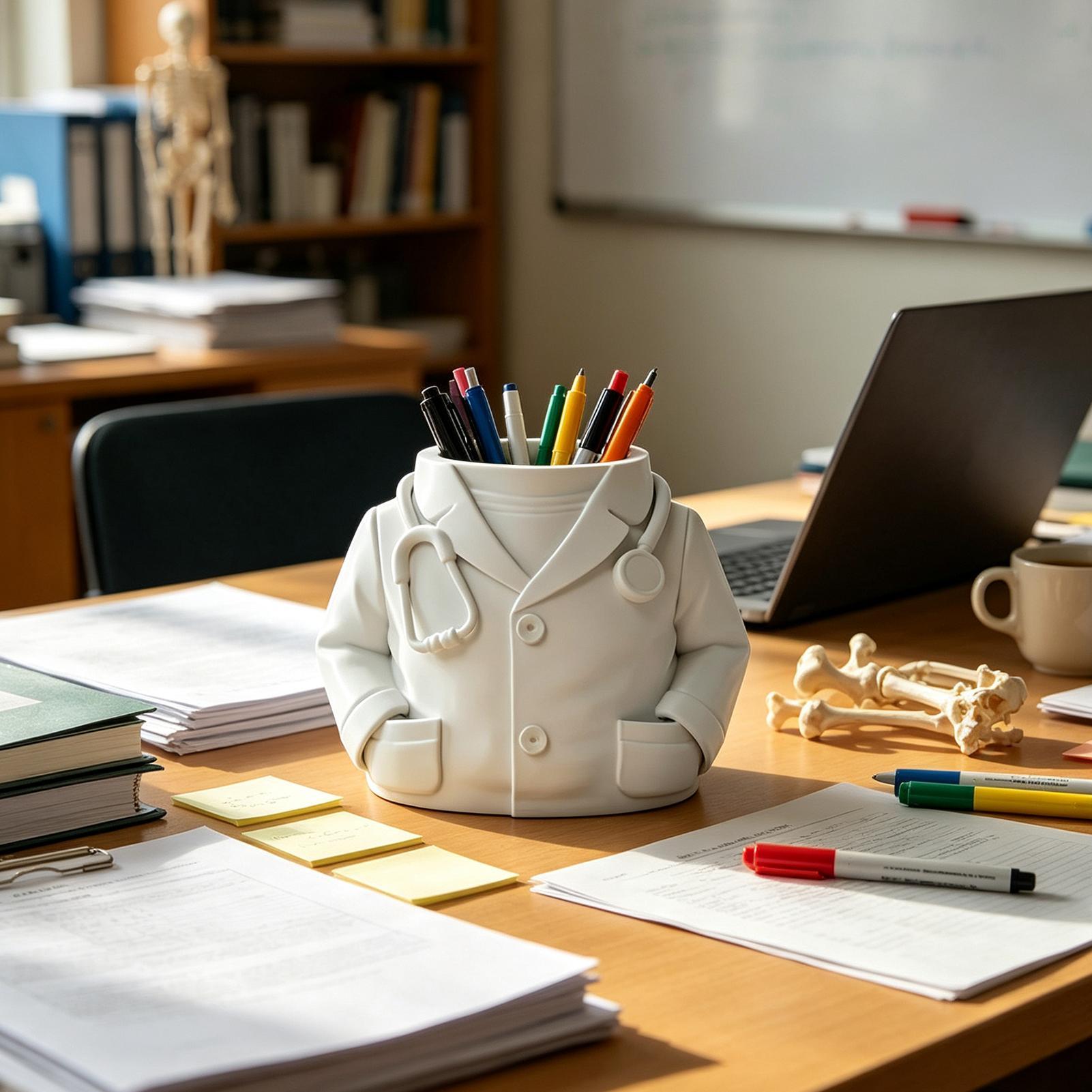 Art Craft Stationery - Desktop-Kunstfigur, 3D-gedruckter Arztkittel, Stifthalter, Schreibtisch-Organizer, Stiftfiguren,