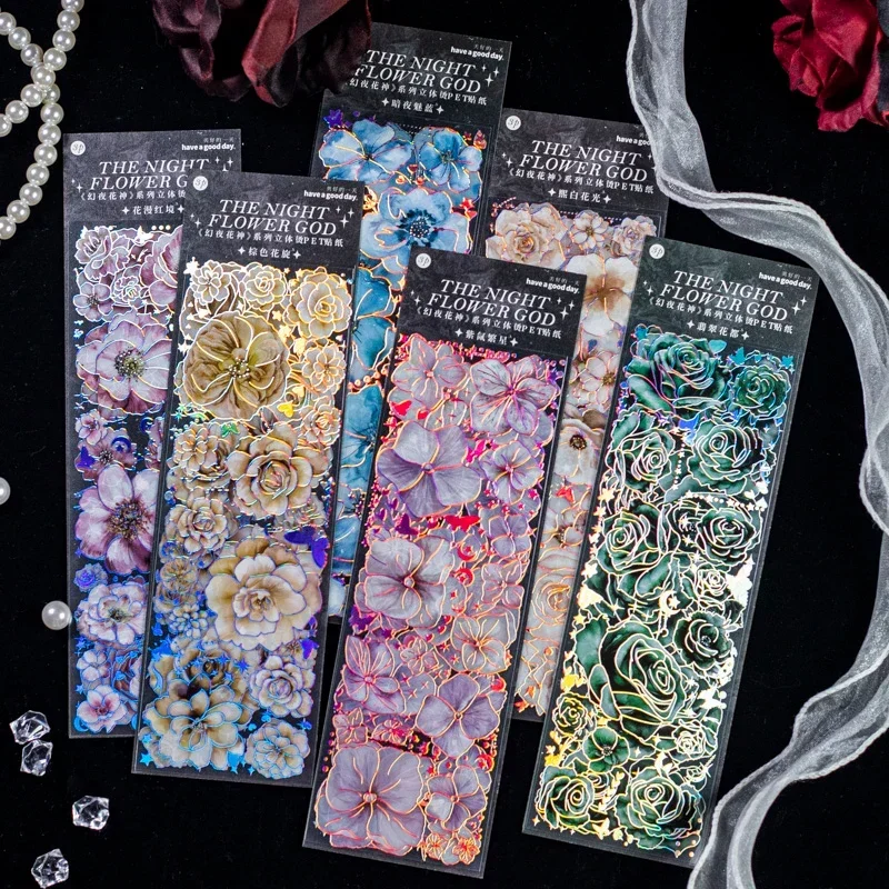 Art Craft Stationery - 3 Stück/Packung Blumen Flache Aufkleber Ästhetische