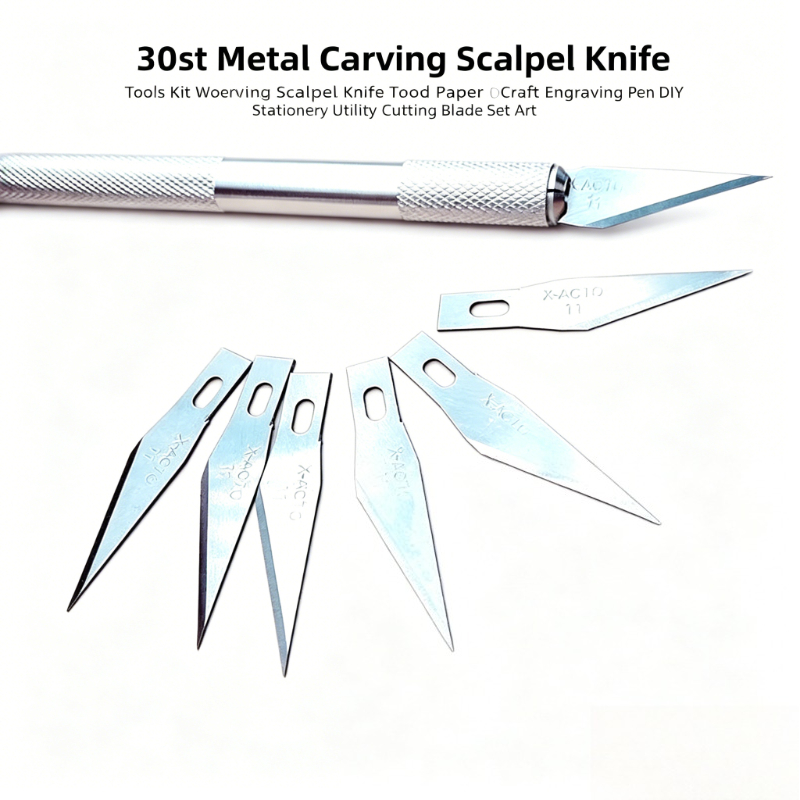 Art Craft Stationery - 30-teiliges Gravur-Skalpellmesser-Set Metall-Schnitzklingen Holz-Papier-Bastelset DIY-Universalmesser Schreibwaren