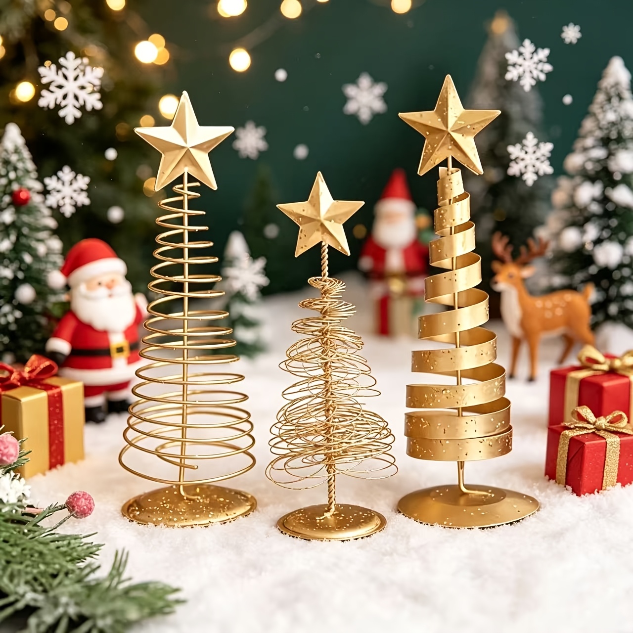 Art Craft Tree - 3 Stück Künstliche Weihnachtsbäume, Goldene Mini-Weihnachtsbäume