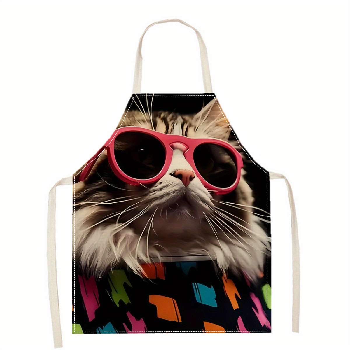 Art And Craft Sunglasses - Leinen-Schürze mit Lustigem Katzen-Sonnenbrillen-Print für Küche,