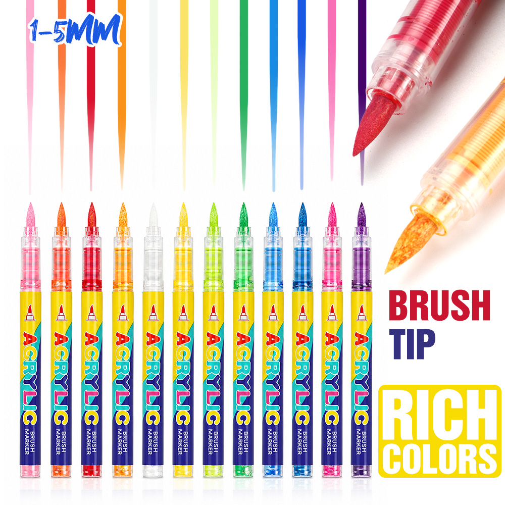 12 Farben Acryl-Pinselmarker-S – Art Craft Stationery Bewertung und Preis