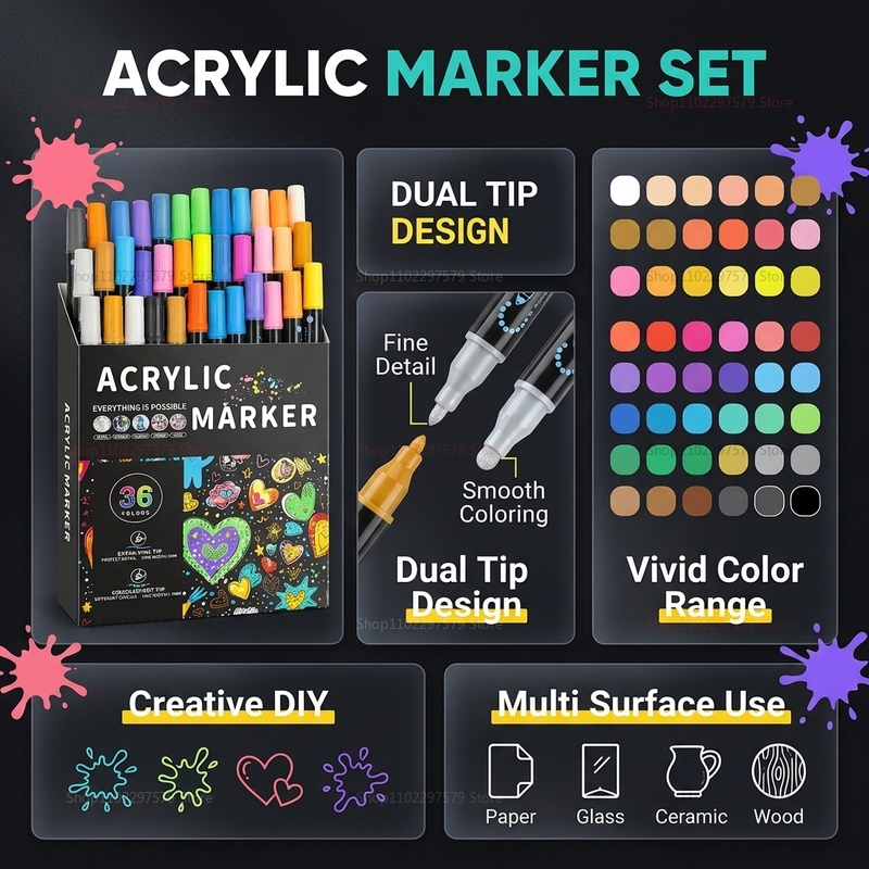 Doppelseitiges Acryl-Farbmarke – Art Craft Stationery Bewertung und Preis